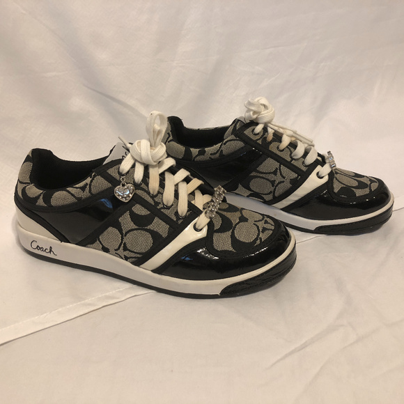 Coach Shoes - COACH Oriana Black/Gray Canvas Logo Sneakers